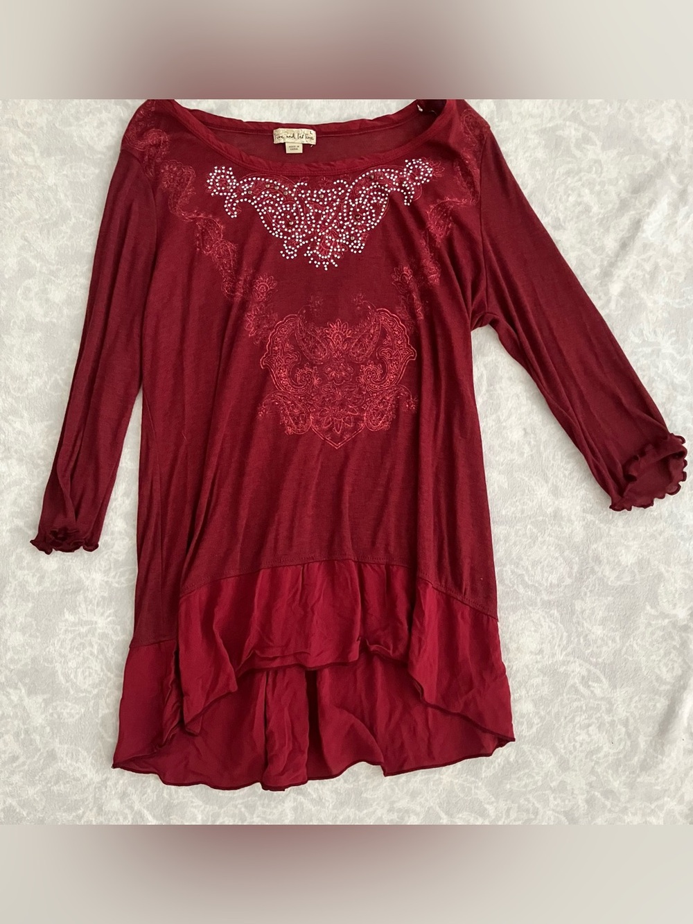 Burgundy Rhinestone Y2K Boho Tunic Top by Live and Love